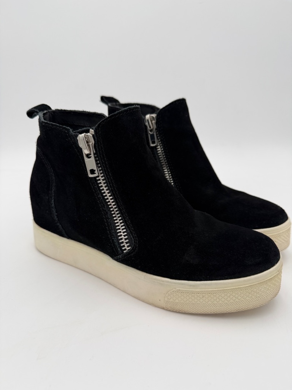 Steve Madden Black Suede Hidden Wedge Zip Black Suede Sneakers